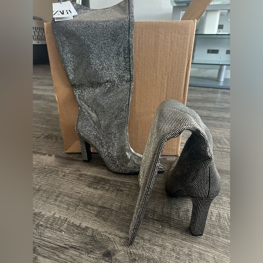 Zara silver heeled boots